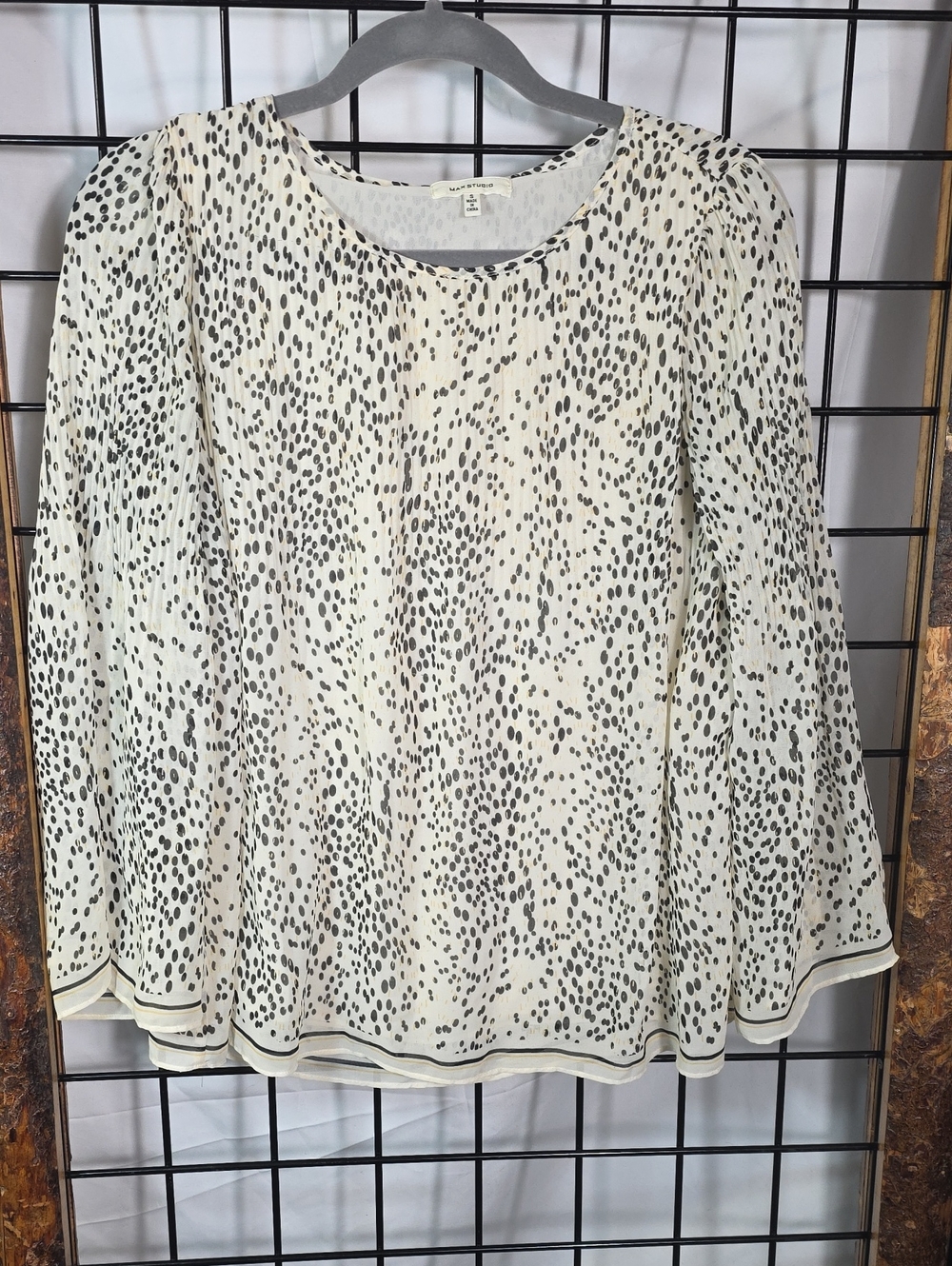 Max Studio Ivory Long-Sleeve Dot-Print Blouse
